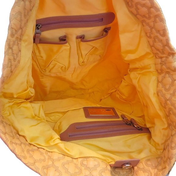 ORYANY Yellow Quilted Fabric Tote Handbag with Leather Accents DH554 - Picture 4 of 14